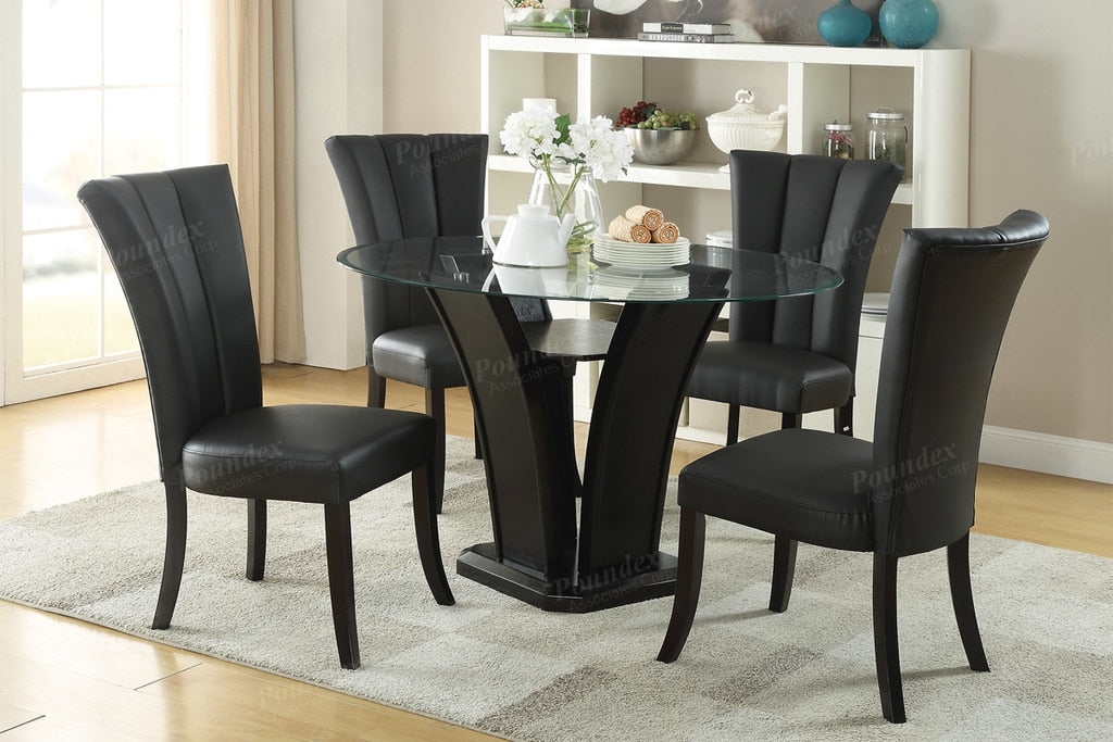 Dining Set Channeled Back Chairs Curved Pedestal Glass Table
