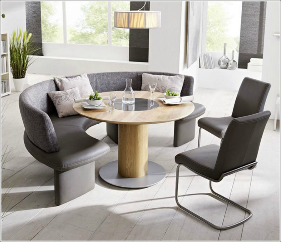 Dining Set: Curved Banquette and Table with Glass Insert