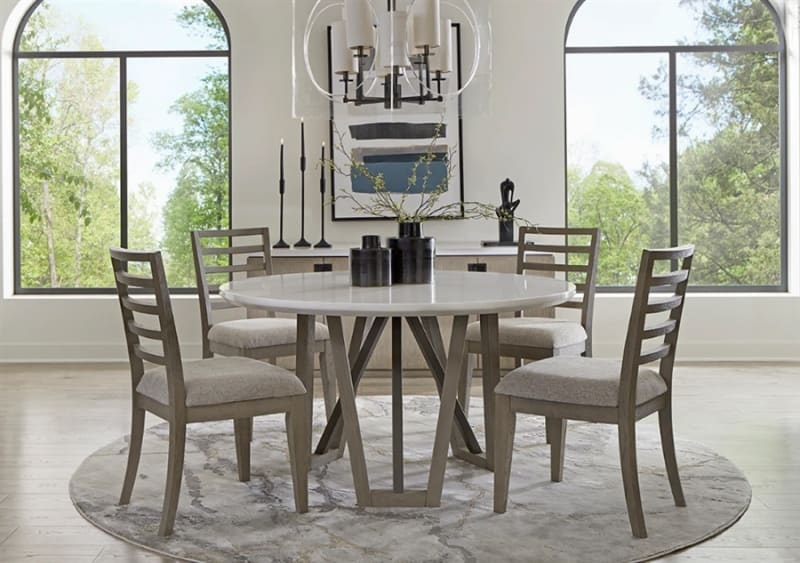Dining Set featuring Round Quartz Top in Moonstone Grey