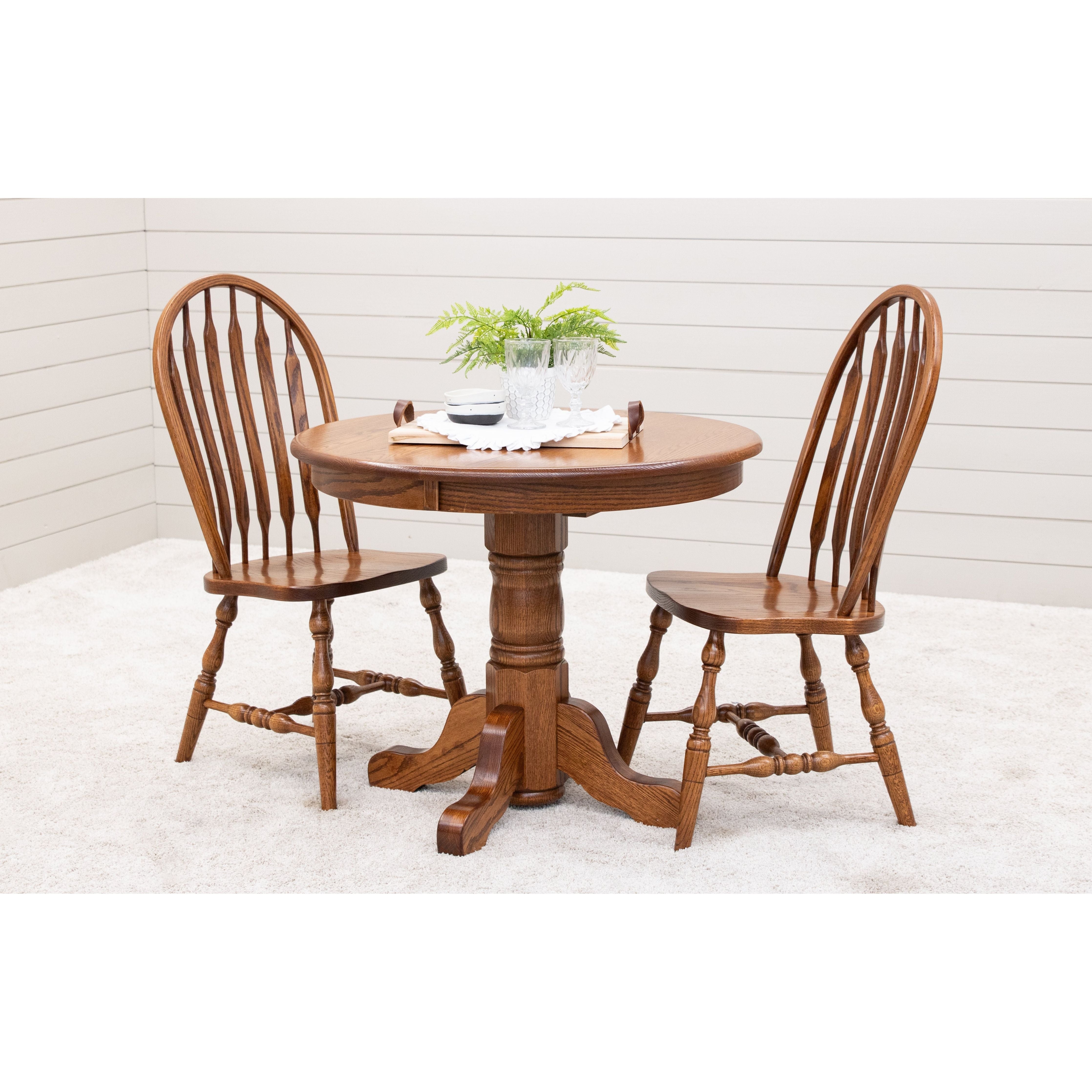 Dining Set: Honey wood spindle back and pedestal base