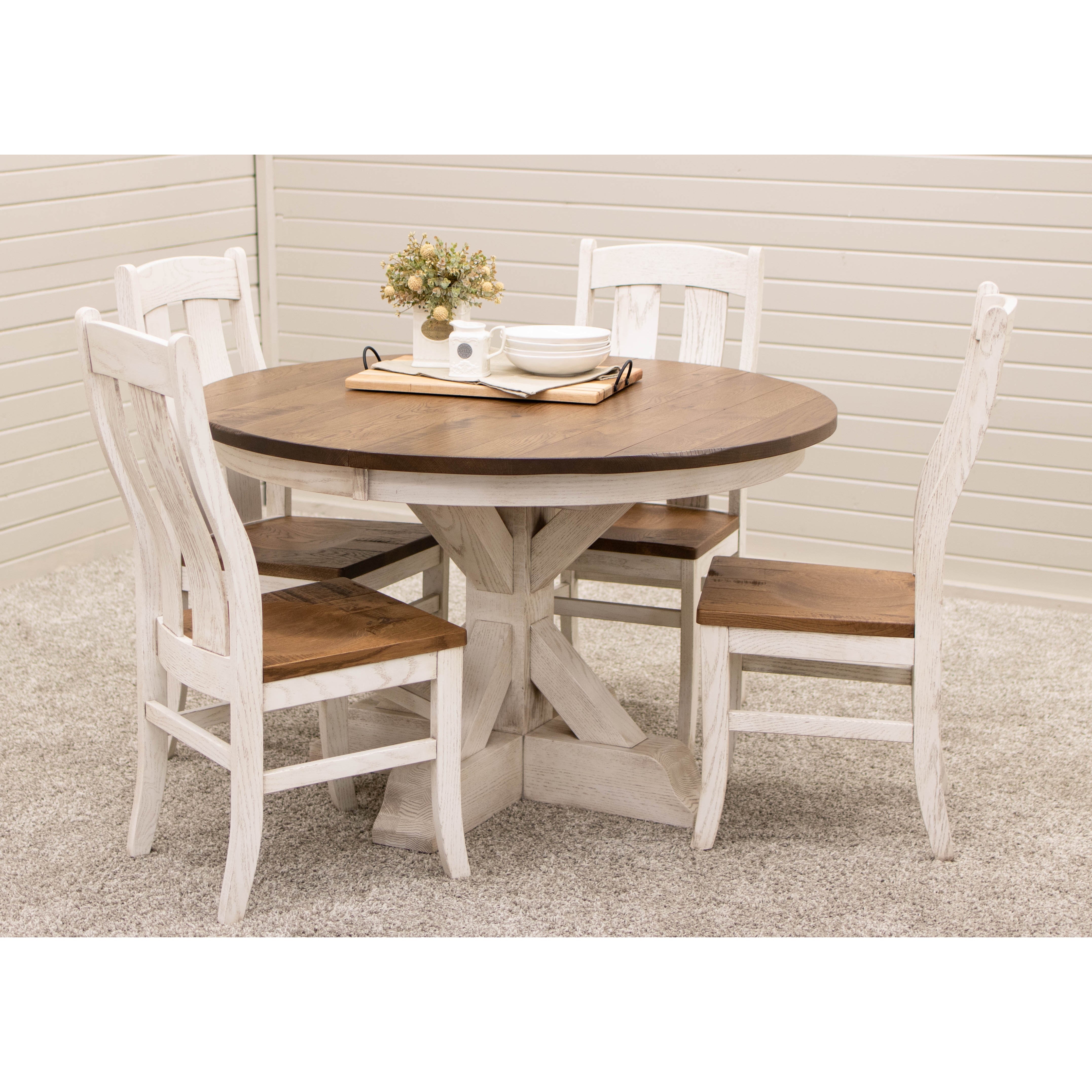 Dining Set in Two Tone Finish with X-Style Pedestal Base