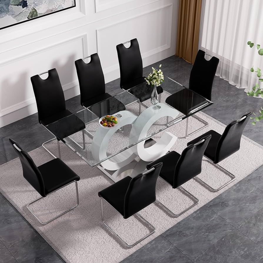Dining Set Interlocking Pedestal Cantilever Black Dining Chairs