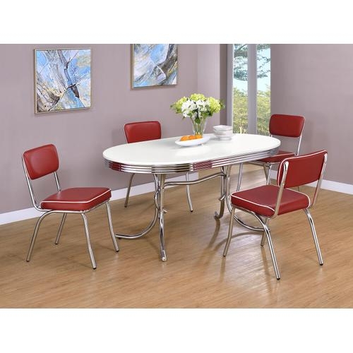 Dining Set Oval Pedestal Base Red and White Chrome