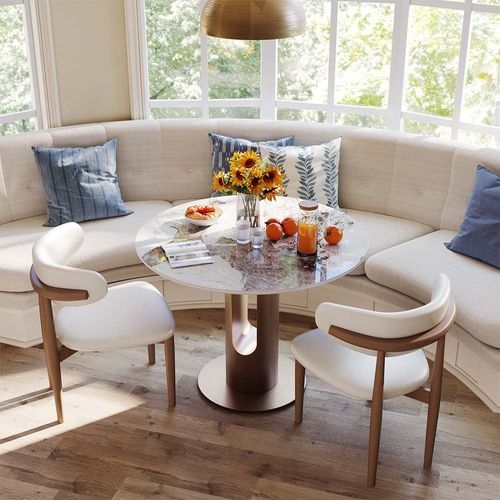 Dining Set: Pedestal Cutout Table and Curved Breakfast Nook