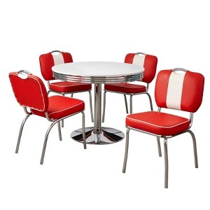 Dining Set Retro Diner Chrome Pedestal Cherry Red