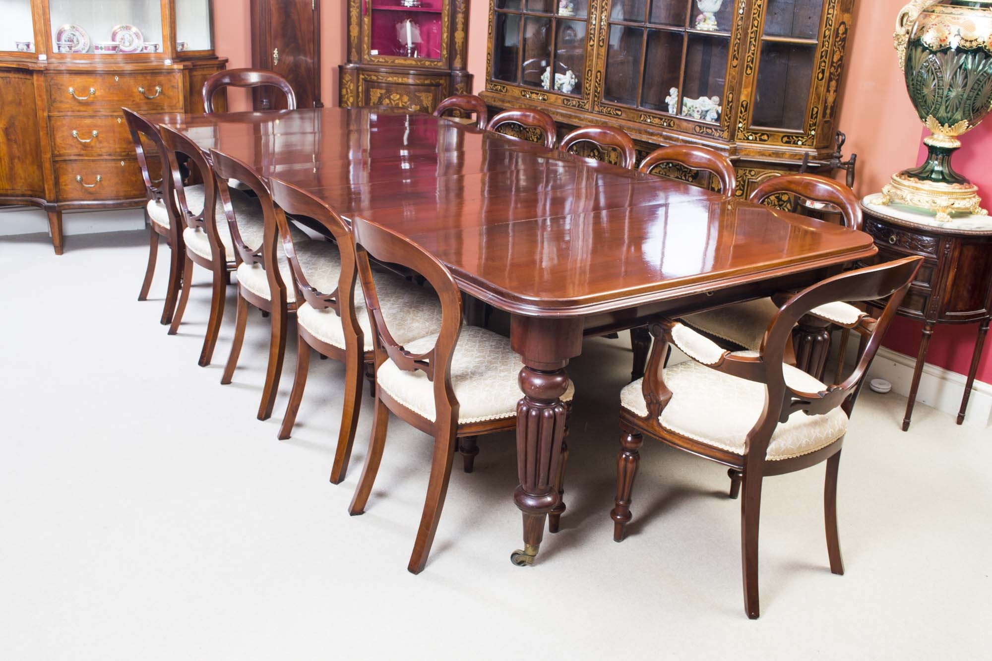 Dining Set Victorian Glossy Balloon Back Dining Chairs