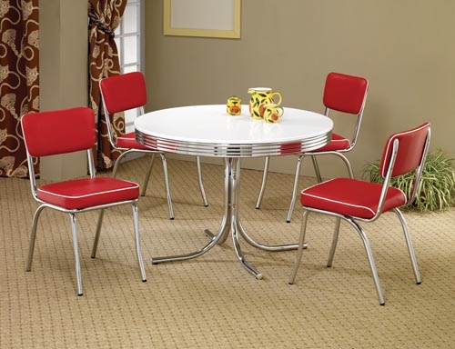 Dining Set White Piping Red Diner Style Aesthetic