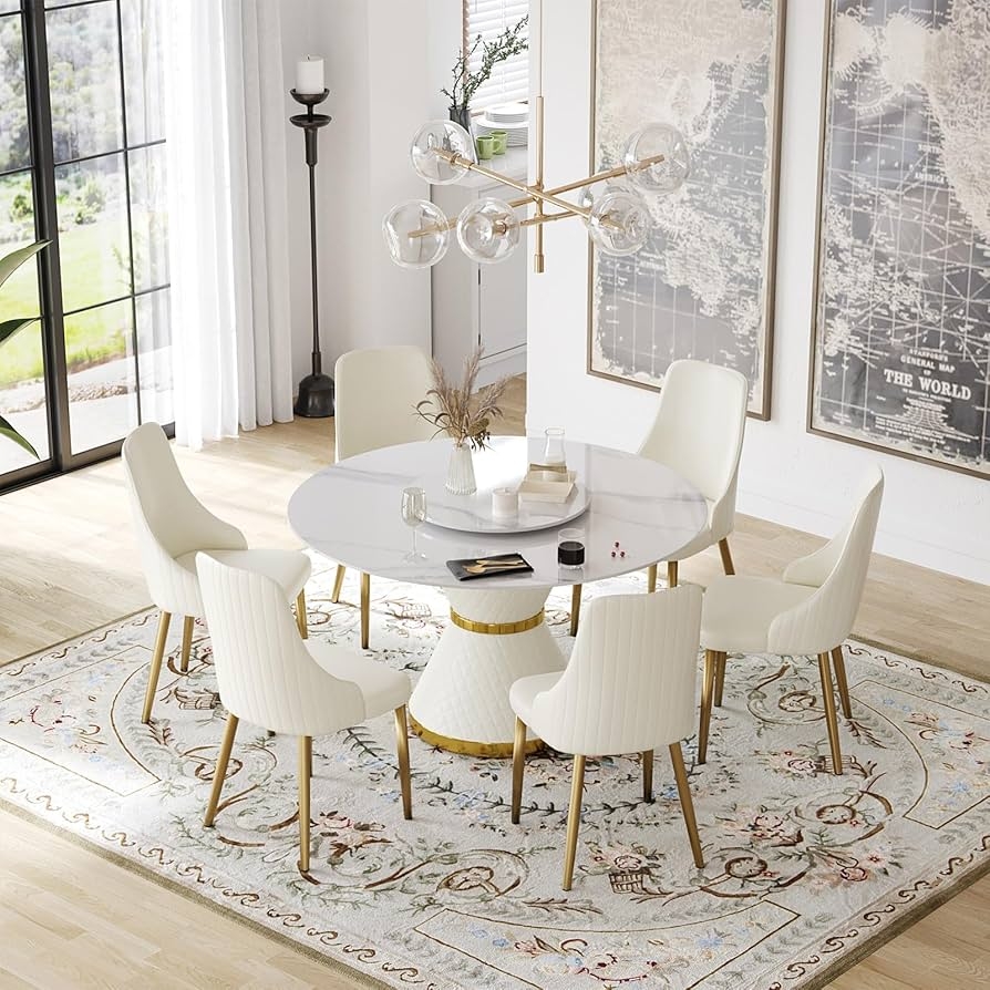Dining Set: White Sintered Stone Top and Gold Base