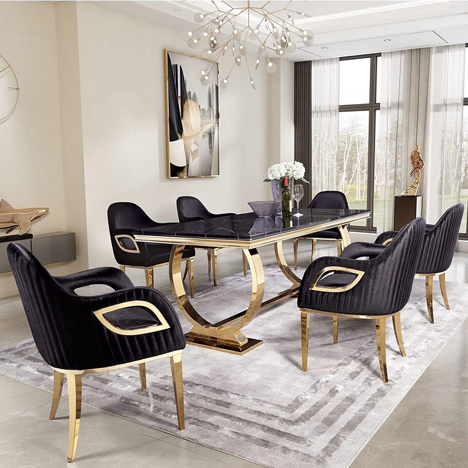 Dining Set with C-Shaped Base and Teardrop Cutouts