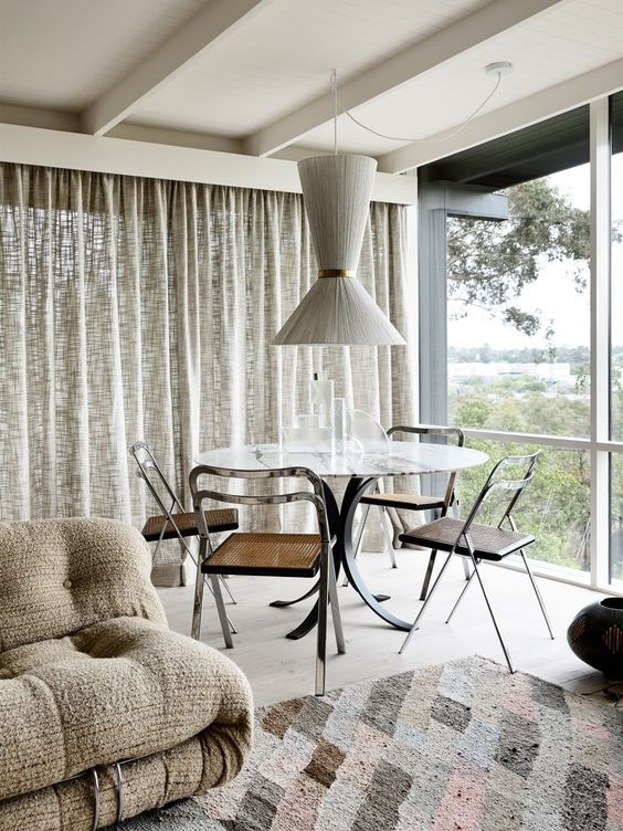 Dining Set with Cane Folding Chairs: Sunroom Interior Ideas