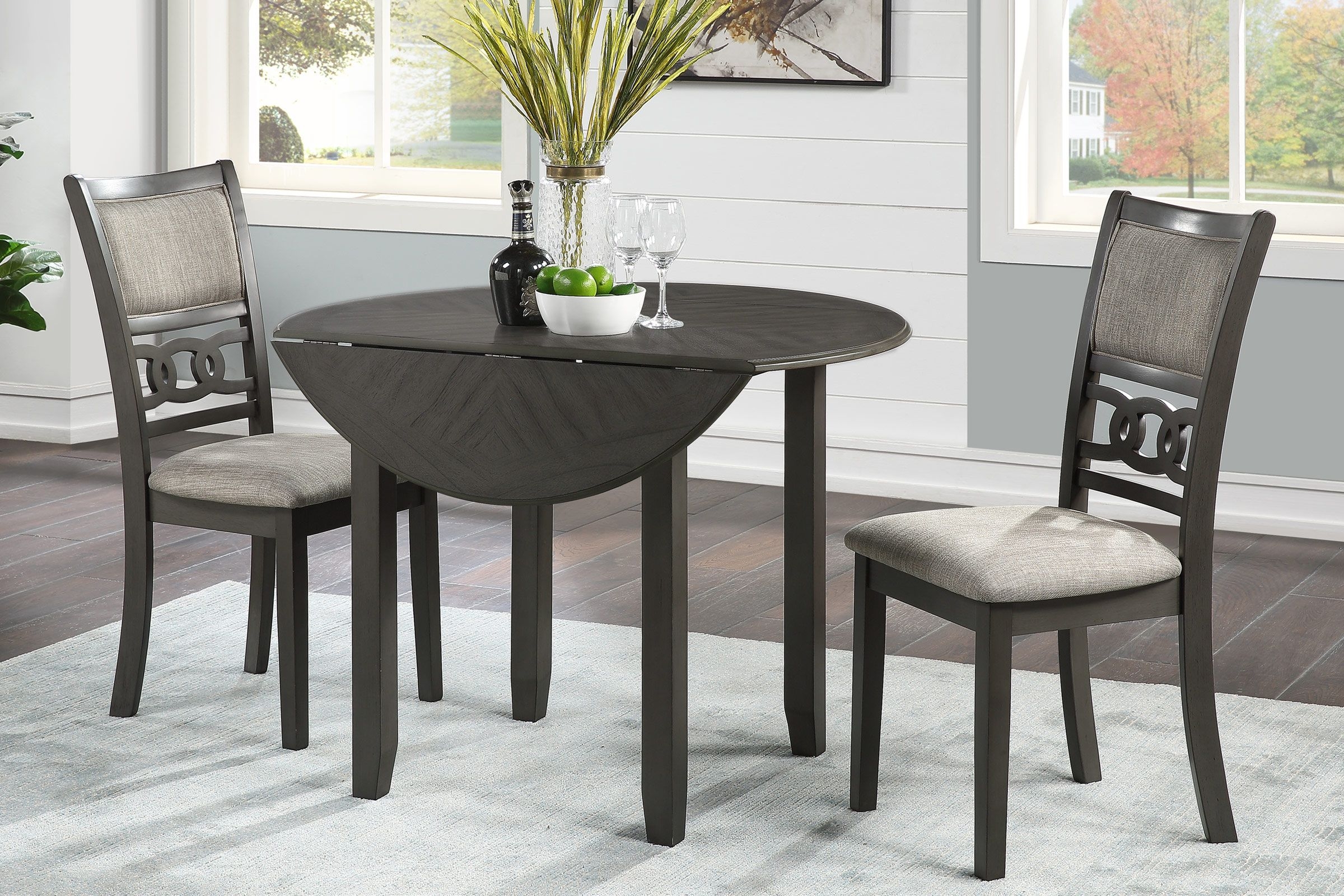 Dining Set with Charcoal Sunburst Veneer and Interlocking Circle