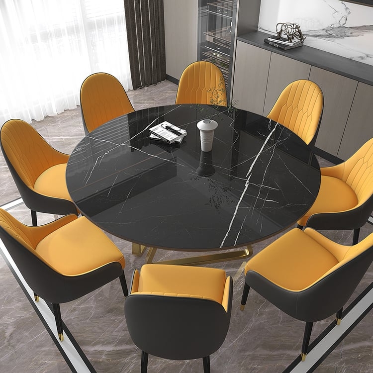 Dining Set with Mustard Yellow Accents and Black Marble