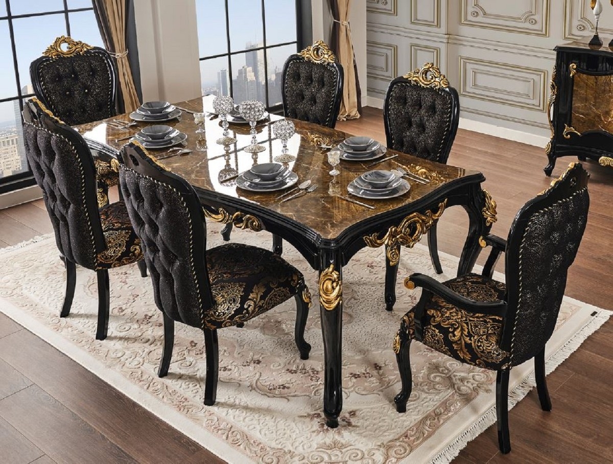 Dining Set with Ornate Filigree Carvings and Damask