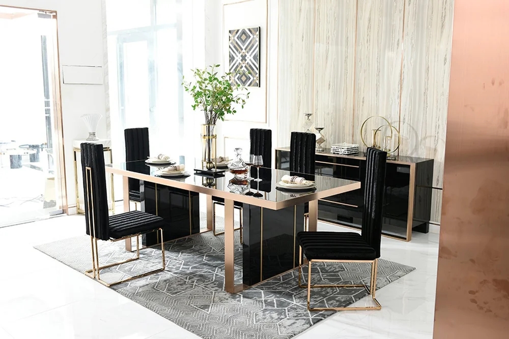 Dining Set with Rose Gold Accents and Channel Tufted Back