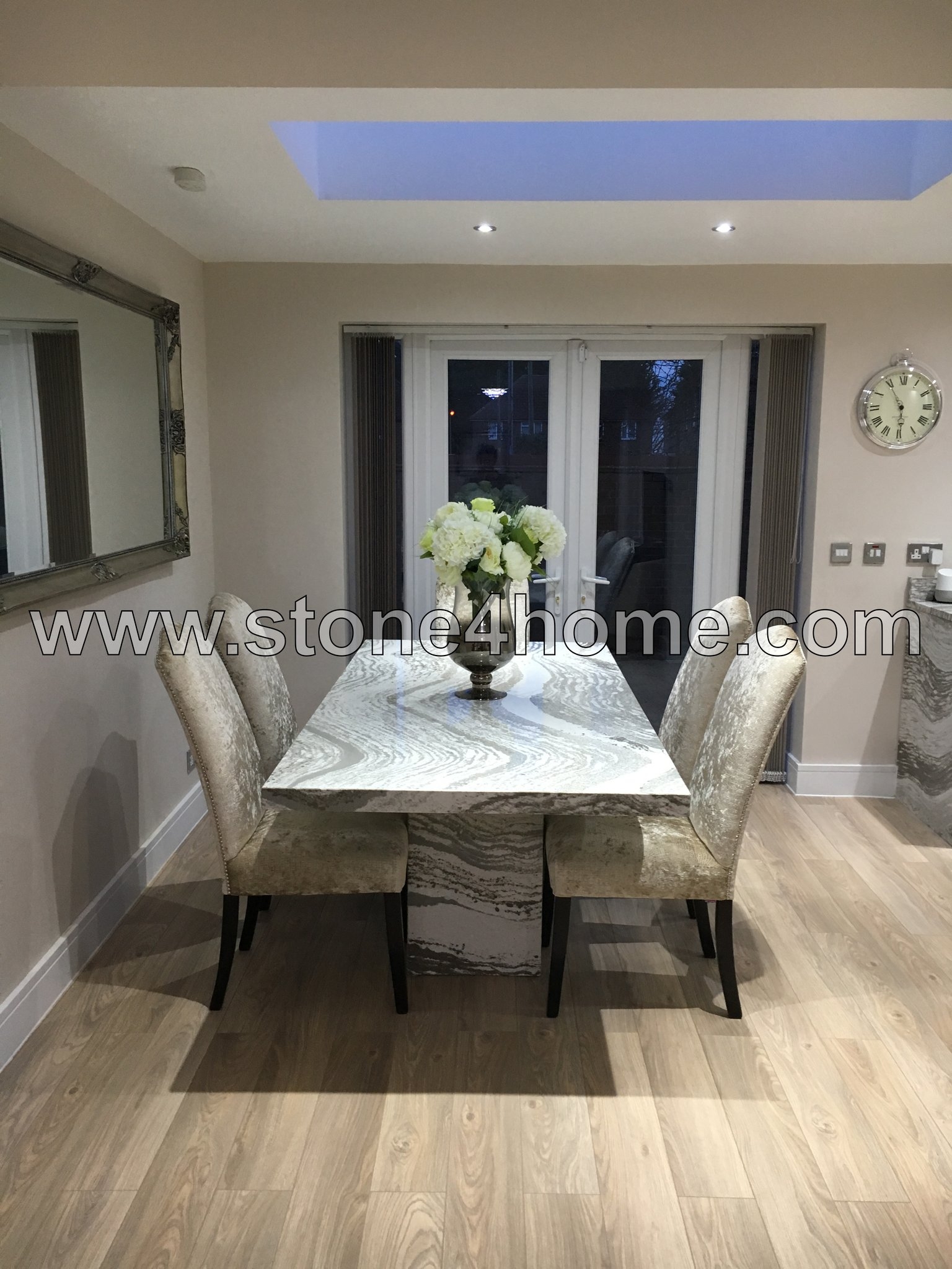Dining Set with Wavy Veining and Pedestal Stone Table