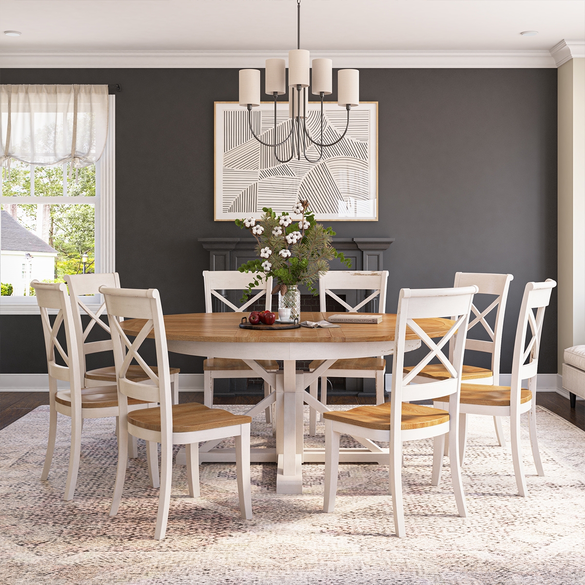 Dining Set with X-Back Design and Two-Tone Wood Finish