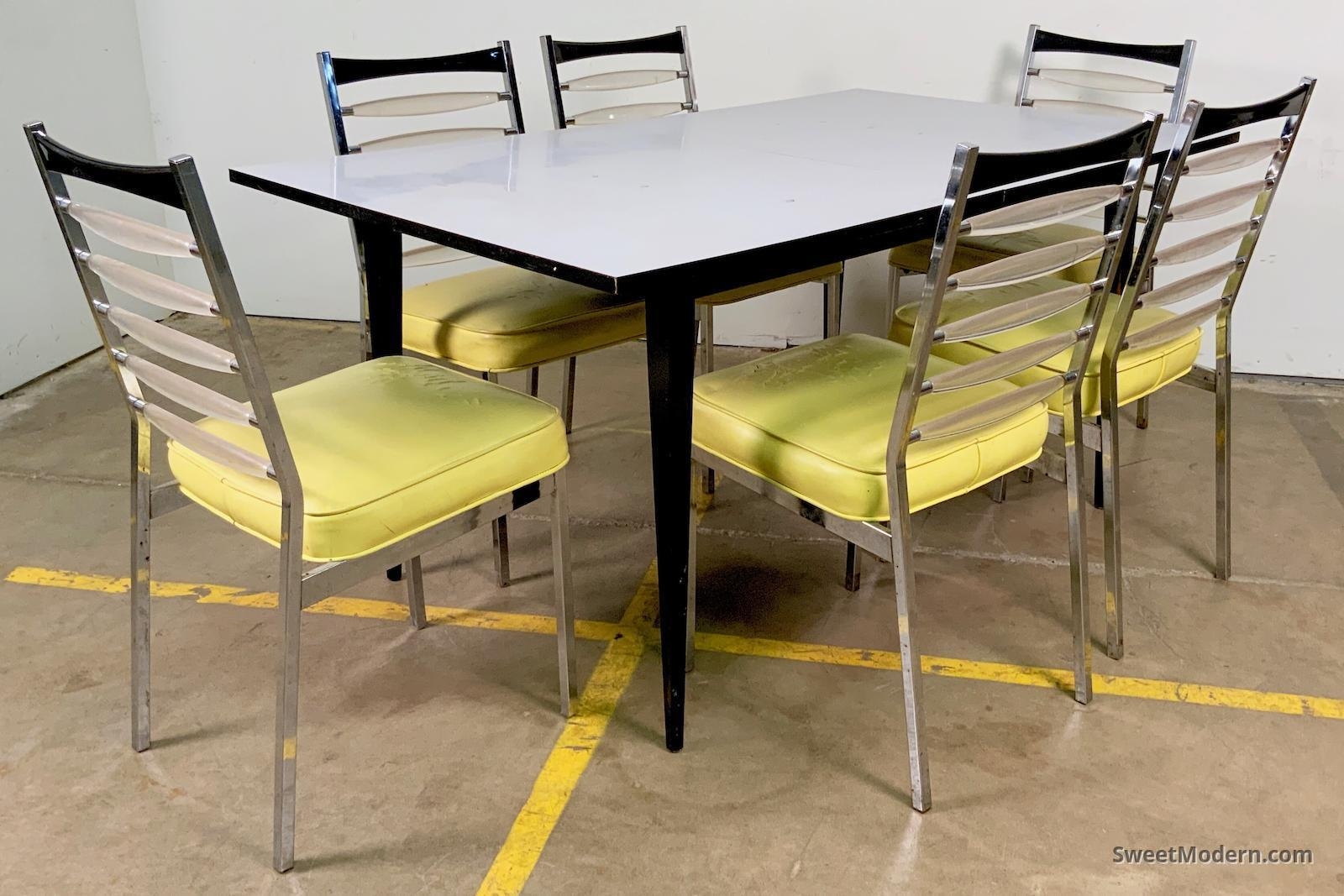 Dining Set Yellow Upholstery Translucent Ladder Back