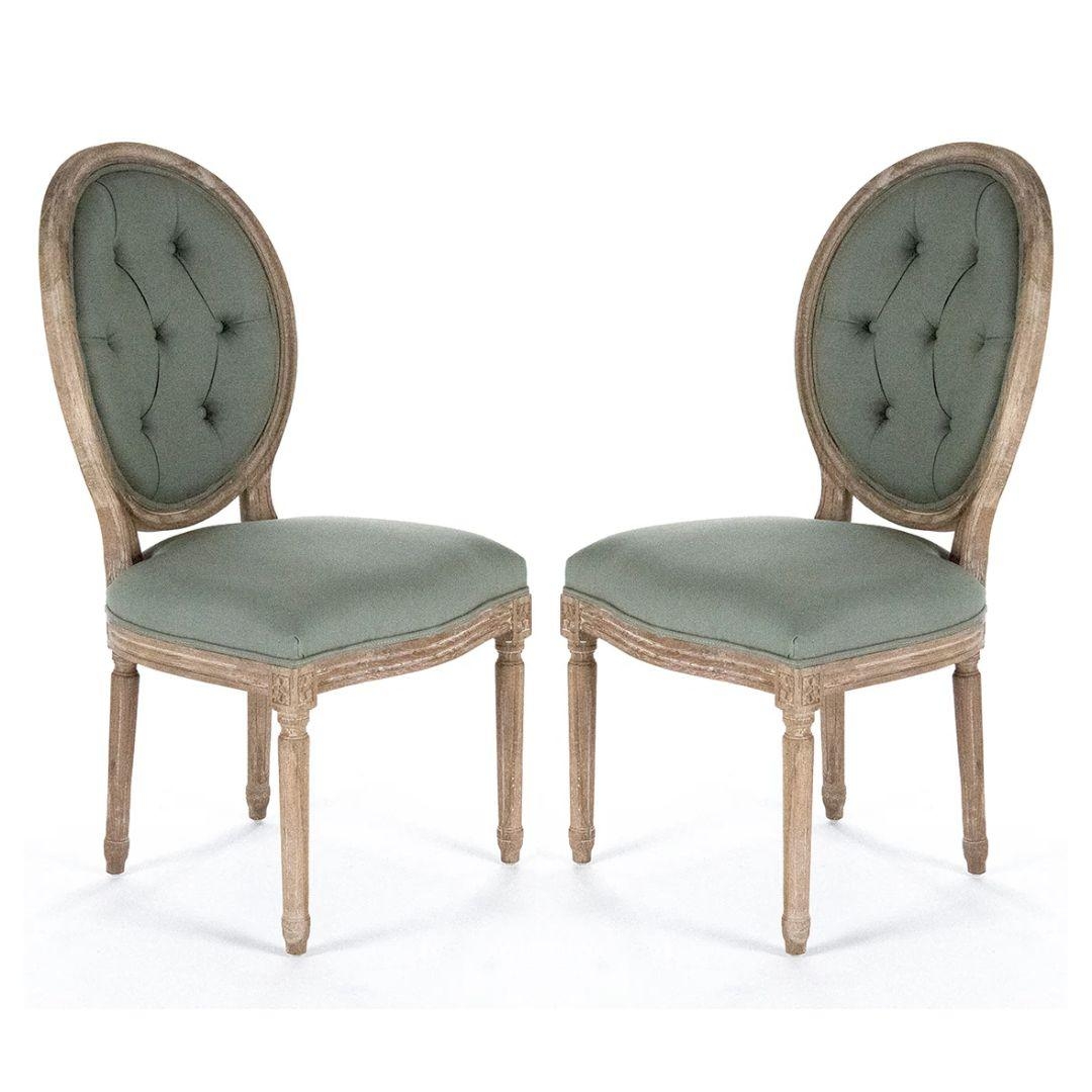 Dining Side Chair: Sage Tufted Medallion Back Pair