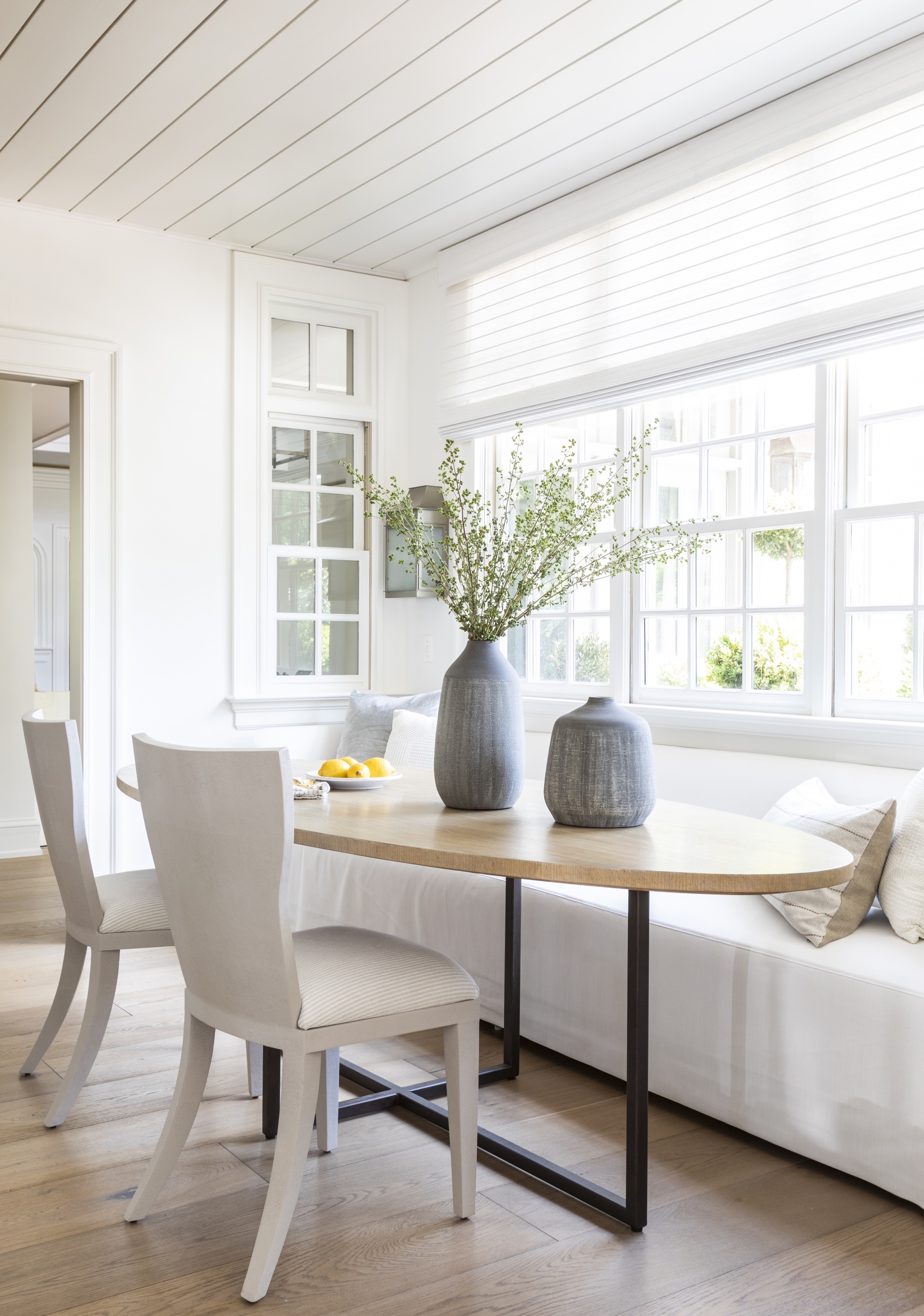 Dining Sofa: Oval Wood Table White Breakfast Nook Styling