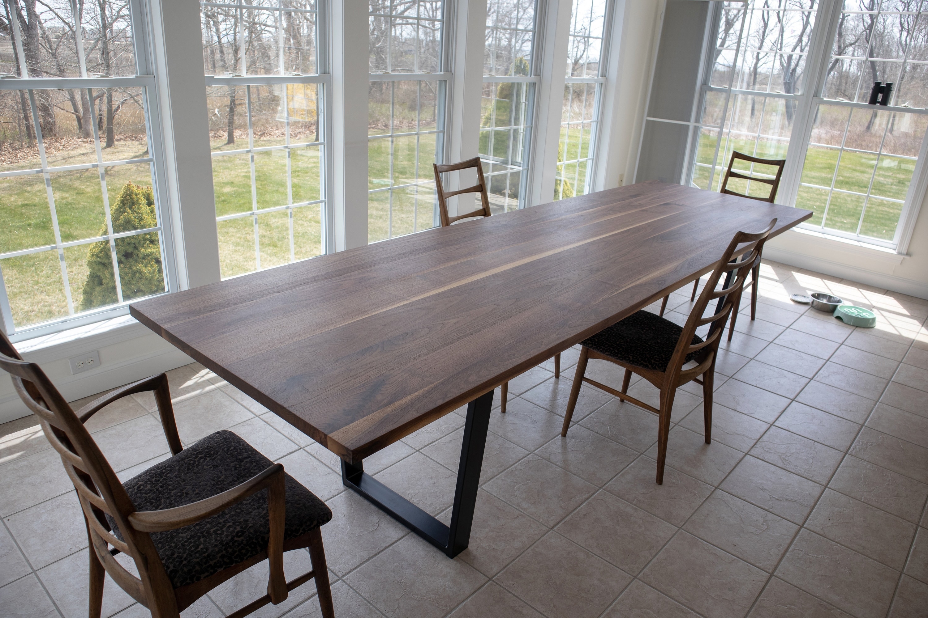 Dining Table 120 Inch Walnut U-Shaped Metal Table Legs
