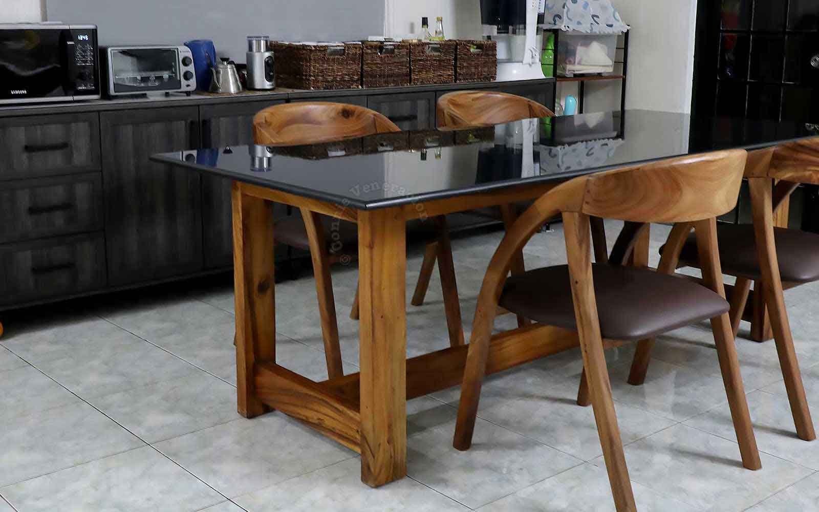 Dining Table Black Granite Thick Wood Black Granite Dining Table
