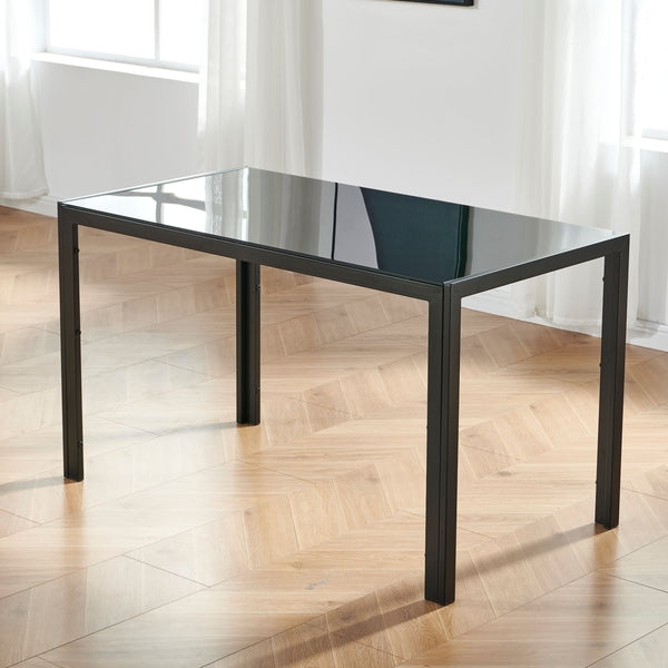 Dining Table Black Tempered Glass Minimalist Black Metal Table