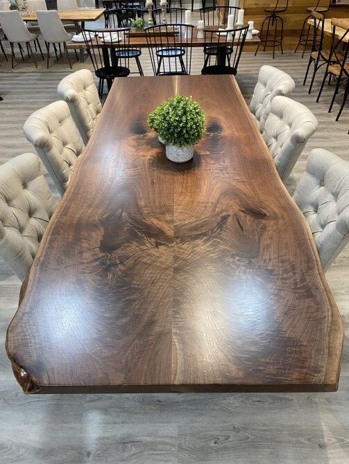 Dining Table Book Matched Grain Tufted Back Chairs