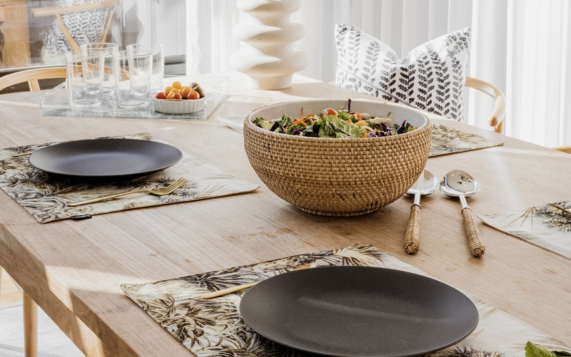 Dining Table: Botanical Print Placemats Modern Boho Setting