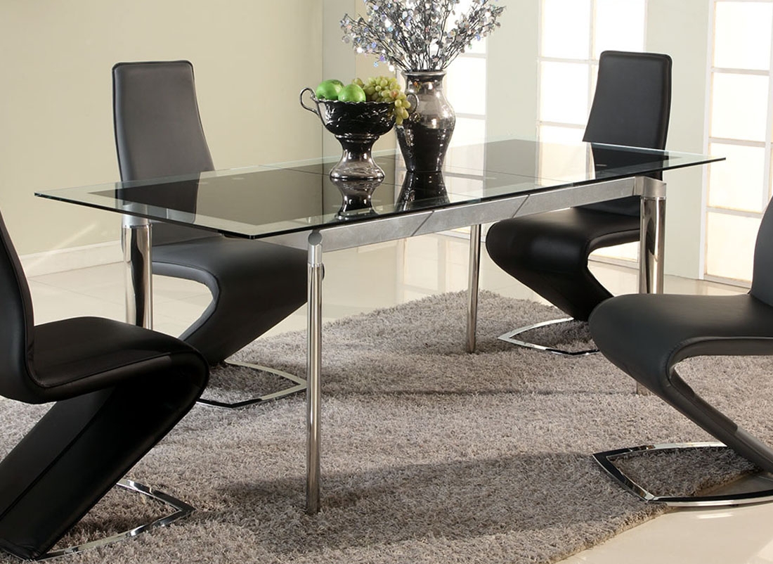 Dining Table Extendable Mechanism Chrome Leg Dining Set