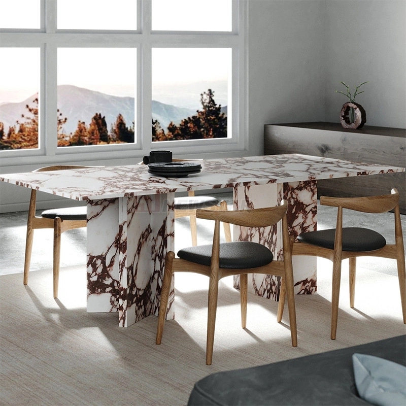 Dining Table featuring Burgundy Veined Stone and Slab Base