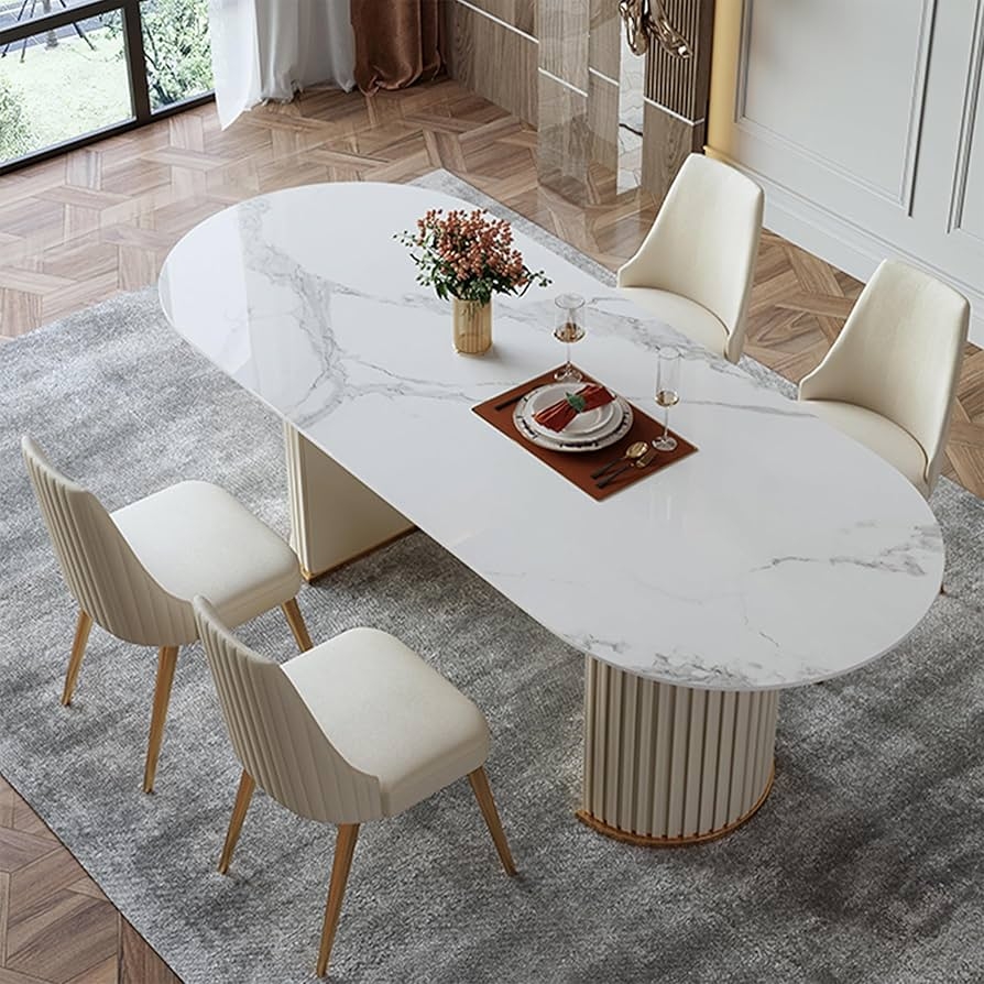 Dining Table featuring Fluted Pedestal and Sintered Stone