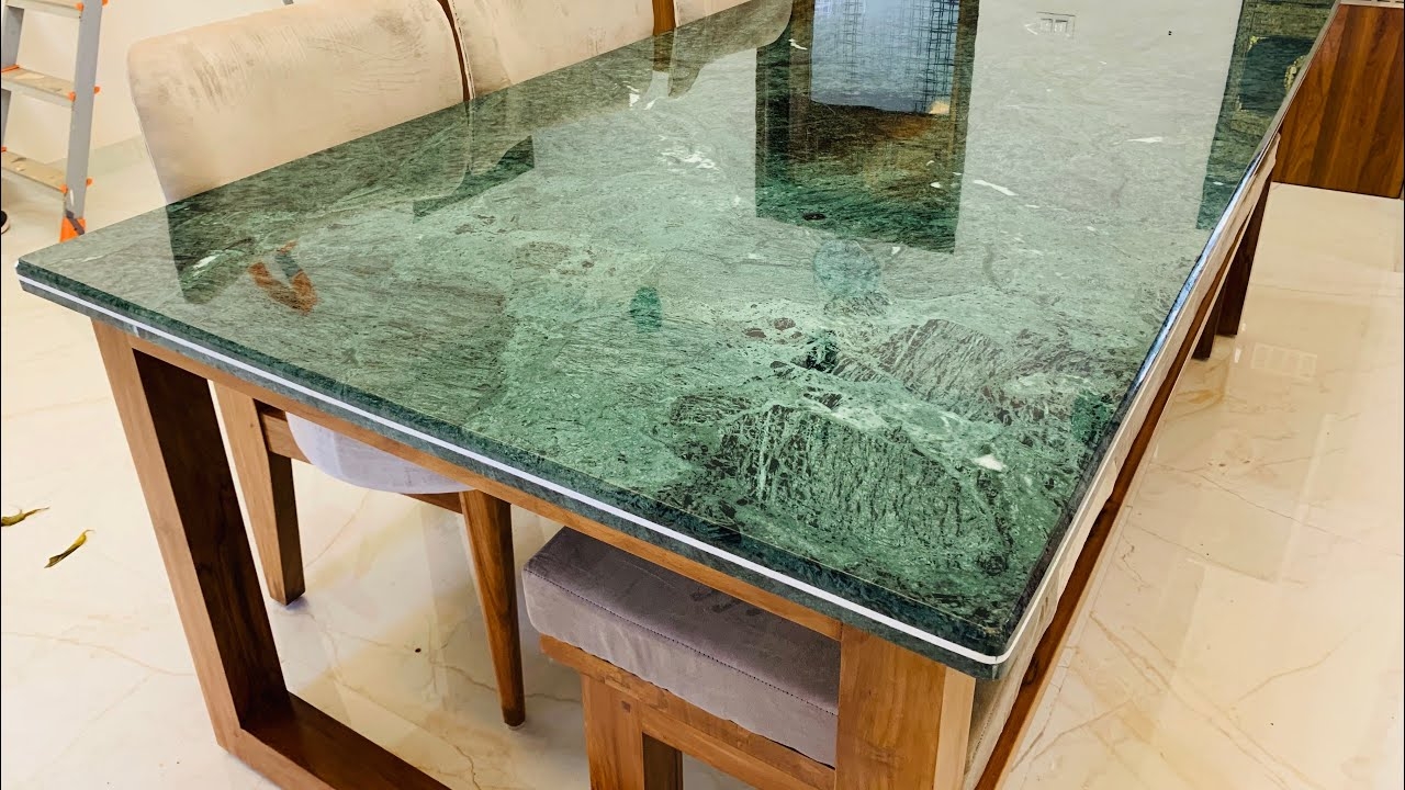 Dining Table Green Stone Glossy Emerald Granite Dining Surface