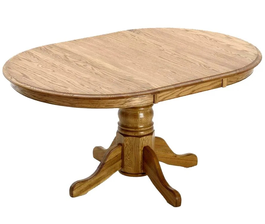 Dining Table: Honey oak finish and oval pedestal table