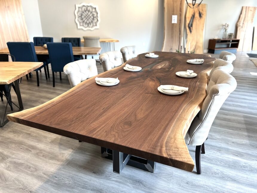 Dining Table in Mammoth Scale with Natural Live Edge Slab Top
