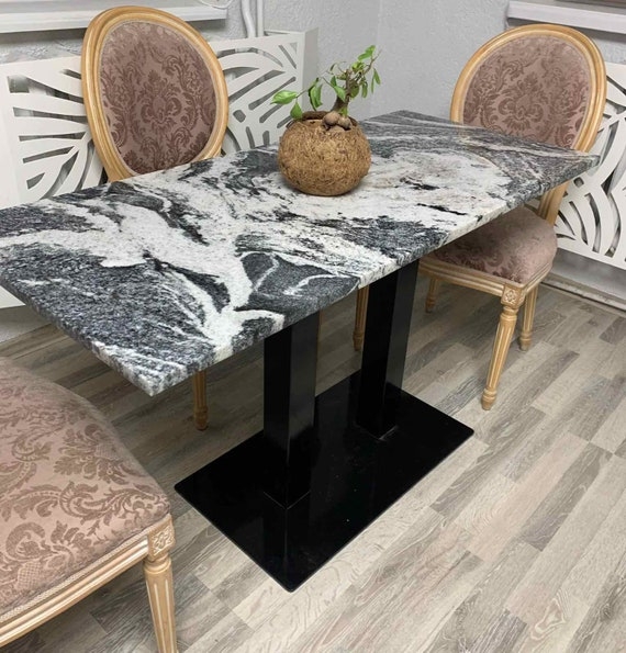 Dining Table Pillar Pedestal Black And White Stone Dining Table