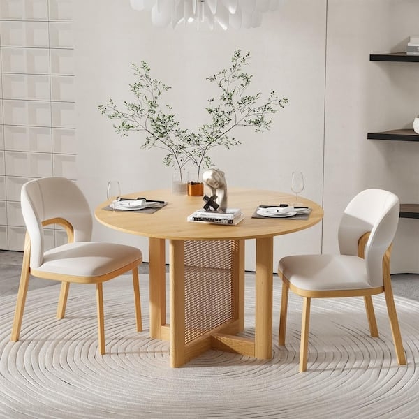 Dining Table: Rattan cane base with cross leg design