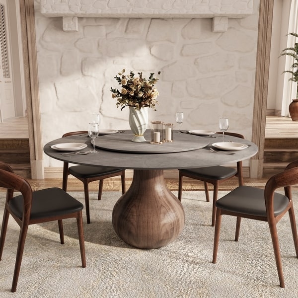 Dining Table Set: Bulbous Pedestal and Stone Top Set