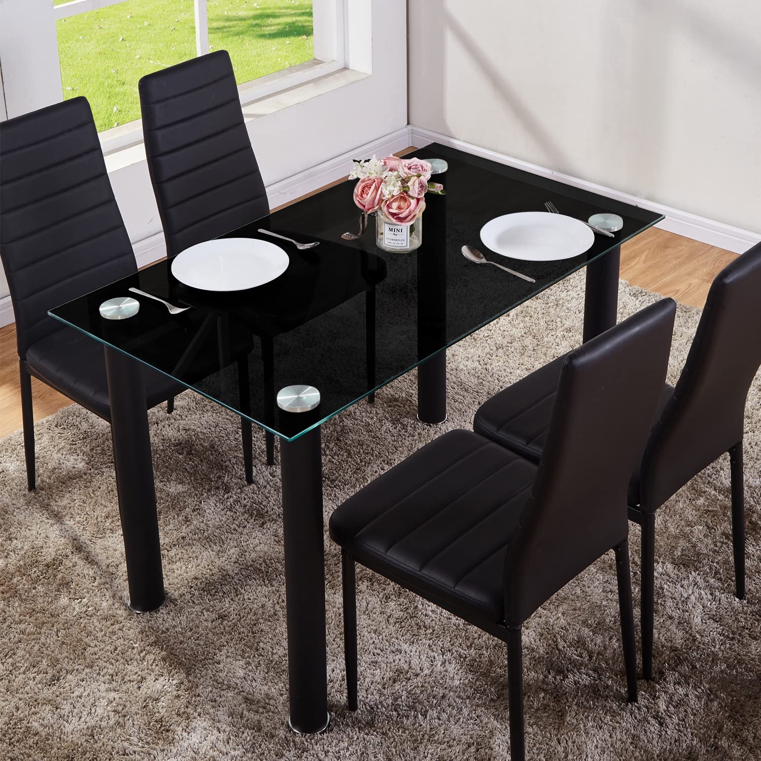 Dining Table Set Channel Tufted Chairs Small Space Kitchen Table