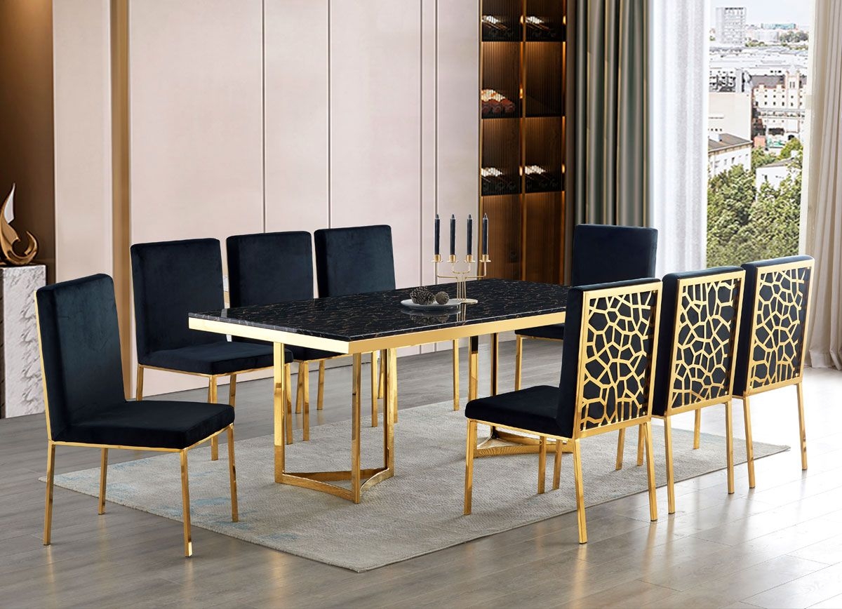 Dining Table Set including Laser Cut Backs and Faux Stone