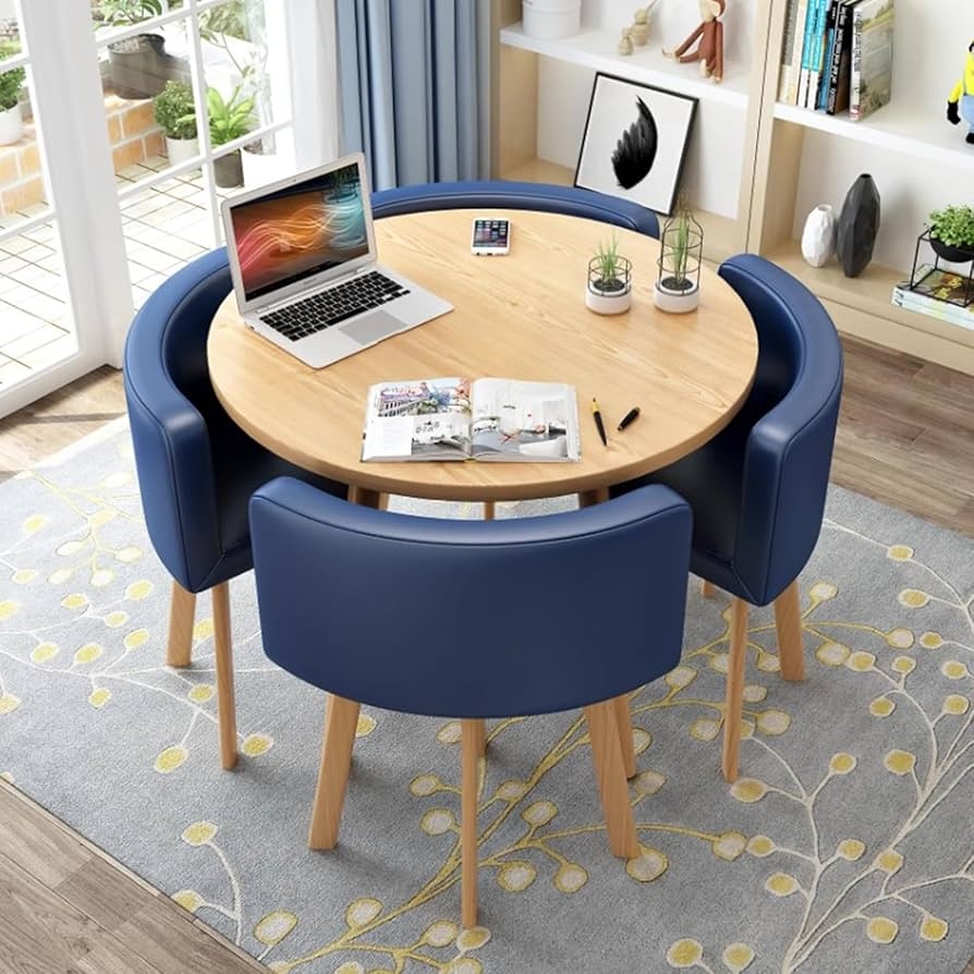 Dining Table Set Navy Blue Compact Wood and Blue Dining Set