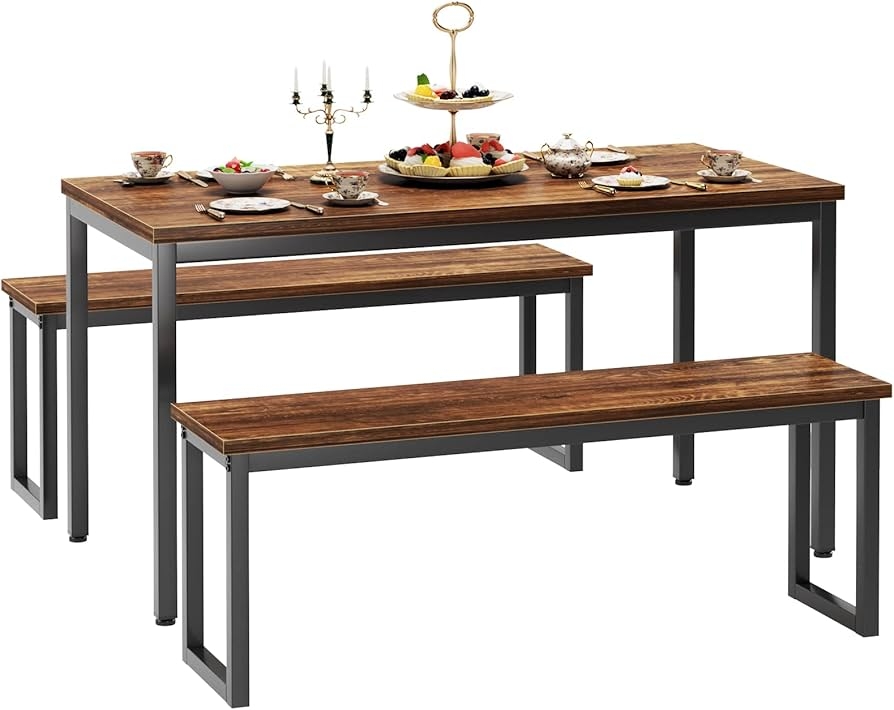 Dining Table Set Square Metal Leg Industrial Dining Set