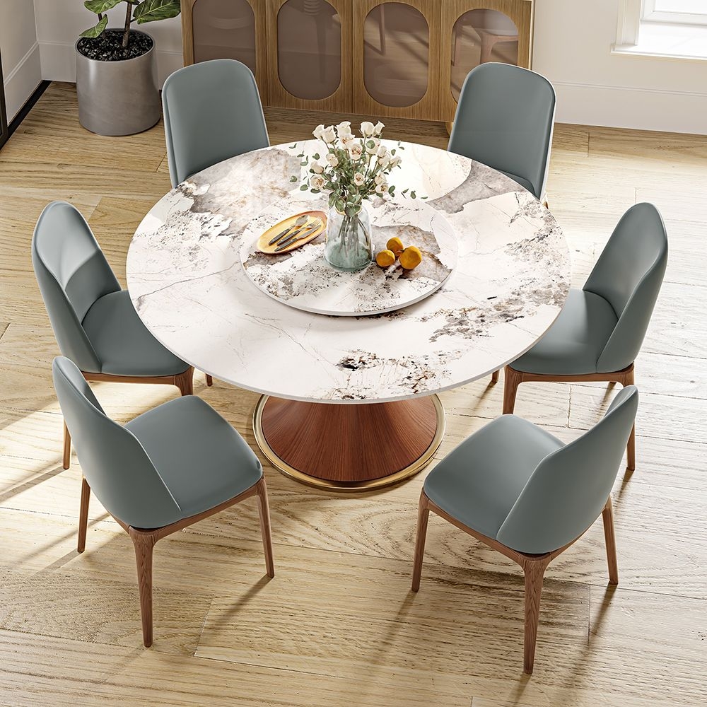 Dining Table Set: Tulip Pedestal with Marbled Stone