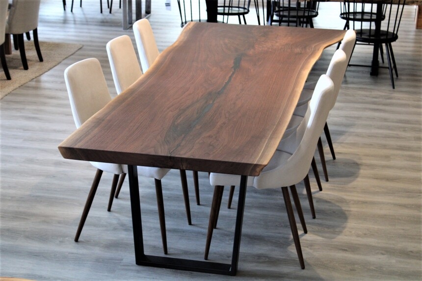 Dining Table Single Slab Walnut Sled Base Wood Design