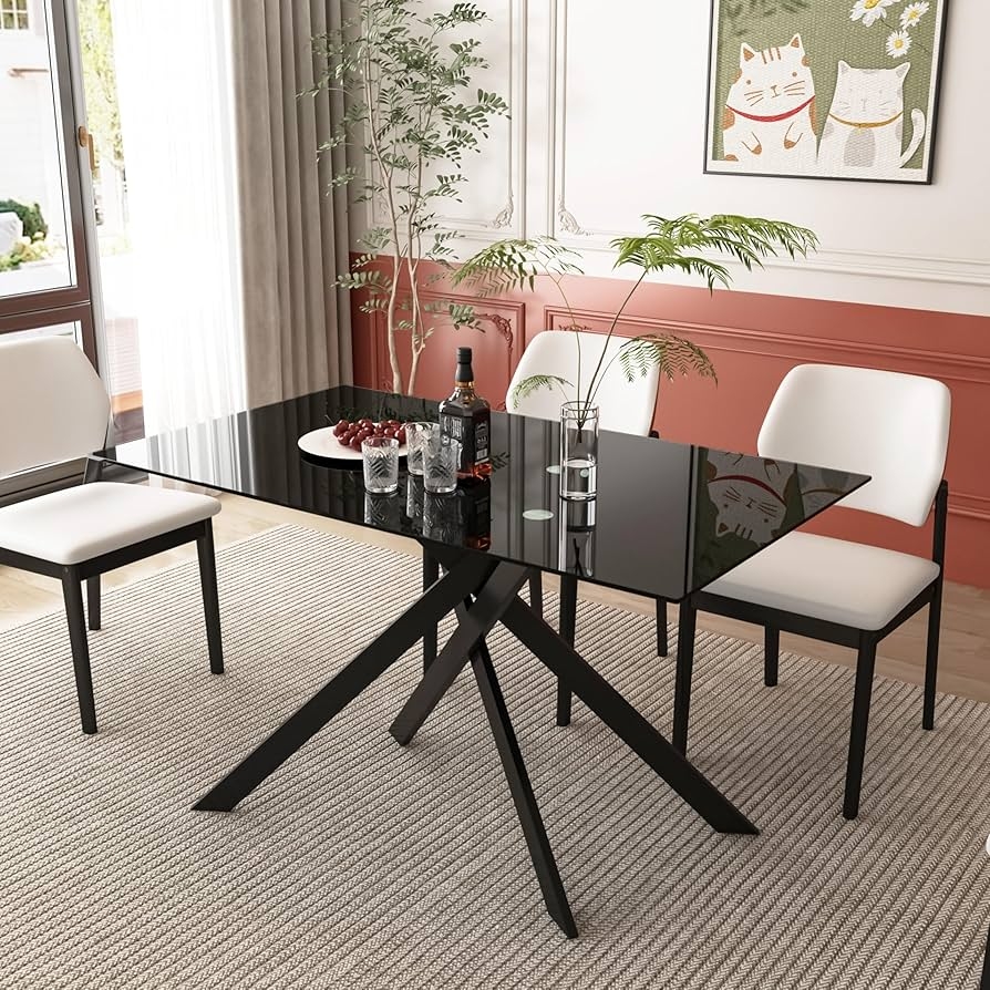 Dining Table Spider Base Reflective Glass Dining Surface