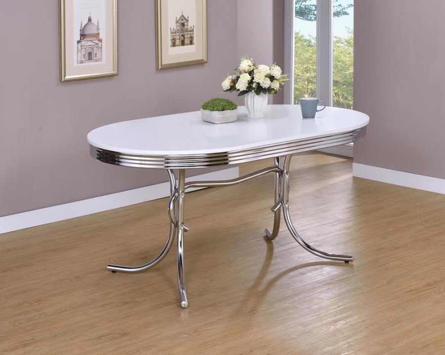 Dining Table Tubular Curved Legs Glossy Oval Top