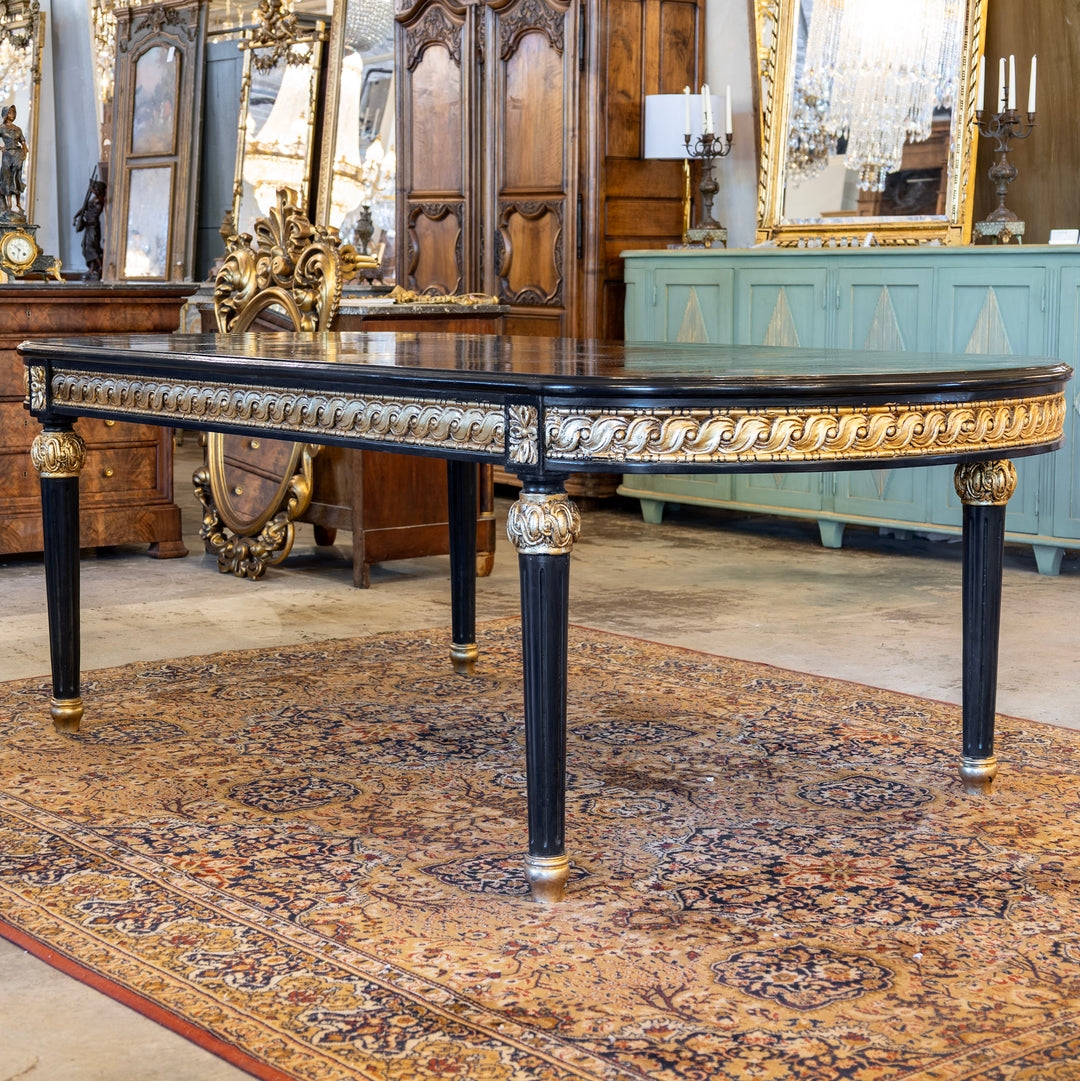 Dining Table with Black Lacquer and Gilded Guilloche