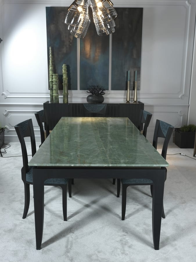 Dining Table with Sage Quartz Top and Tapered Frame