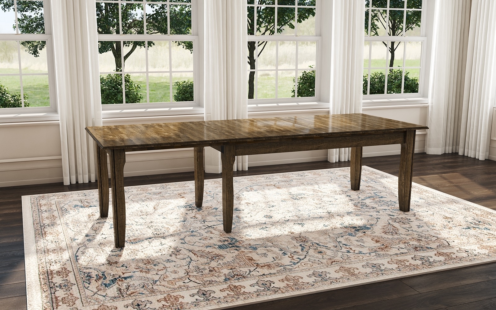 Dining Table with Six Tapered Legs and Extra Long Extension