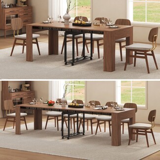 Dining Table with Telescoping Extension and Rolling Center Leg