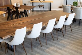 Dining Table with Walnut Live Edge and Dark Center Inlay Strip